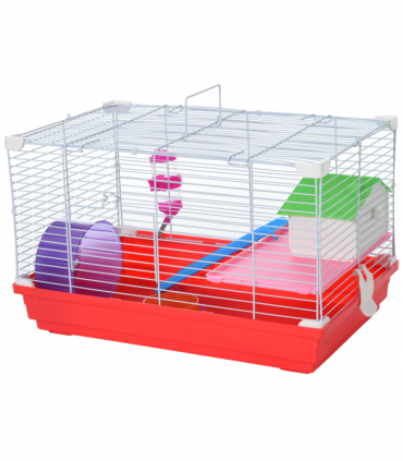 Hamster Cage Pet Animal Travel Cage Box Double Layers Red and White