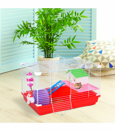 Hamster Cage Pet Animal Travel Cage Box Double Layers Red and White