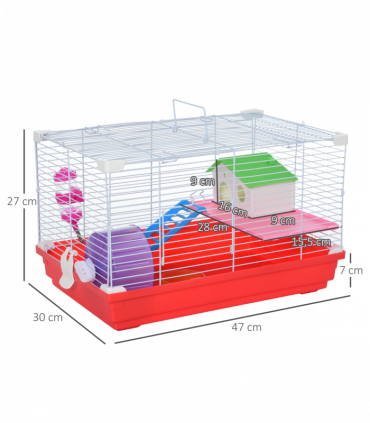 Hamster Cage Pet Animal Travel Cage Box Double Layers Red and White