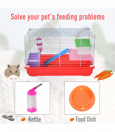 Hamster Cage Pet Animal Travel Cage Box Double Layers Red and White