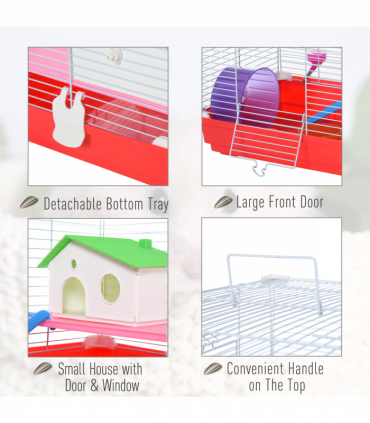 Hamster Cage Pet Animal Travel Cage Box Double Layers Red and White