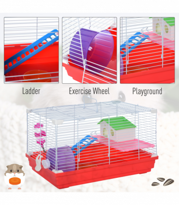 Hamster Cage Pet Animal Travel Cage Box Double Layers Red and White