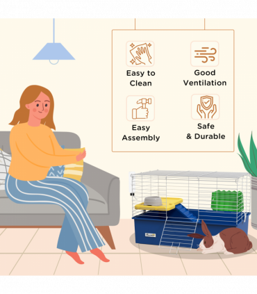 PawHut Small Animal Cage, Rabbit Guinea Pig Hutch, Pet Playhouse, Blue