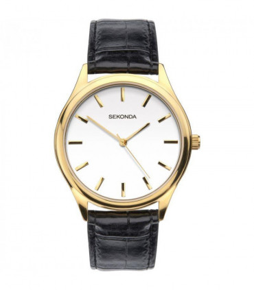 Sekonda Mens Basic White Dial Black Leather Strap Watch 1535