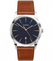 Sekonda Mens Dated Silver Case Black Dial Brown Leather Strap Watch - 1559