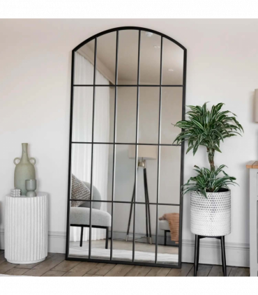 Tomi - Full Length Black Metal Arched Lattice Window Mirror - 180cm x 90cm