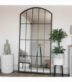 Tomi - Full Length Black Metal Arched Lattice Window Mirror - 180cm x 90cm