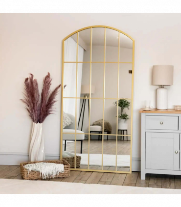 Tomi - Full Length Gold Metal Arched Lattice Window Mirror - 150cm x 60cm.
