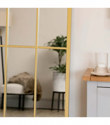 Tomi - Full Length Gold Metal Arched Lattice Window Mirror - 150cm x 60cm.