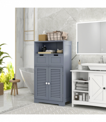 kleankin Bathroom Storage Cabinet, Small Bathroom Cabinet with Louvred Doors
