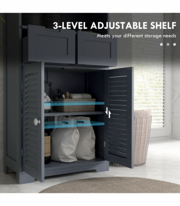 kleankin Bathroom Storage Cabinet, Small Bathroom Cabinet with Louvred Doors