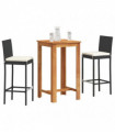 vidaXL 3 Piece Garden Bar Set Black Solid Wood Acacia and Poly Rattan