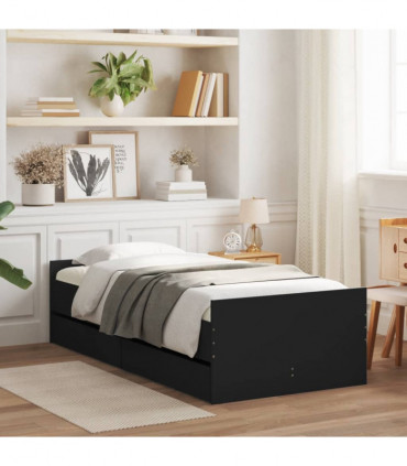 vidaXL Bed Frame with Drawers Black 75x190 cm Small Single