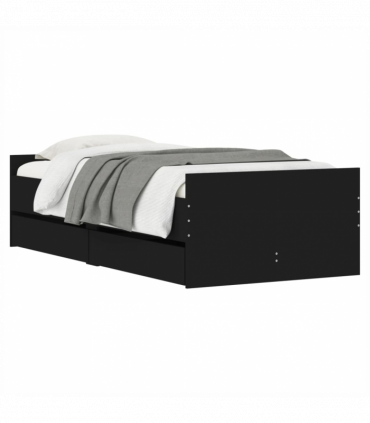 vidaXL Bed Frame with Drawers Black 75x190 cm Small Single
