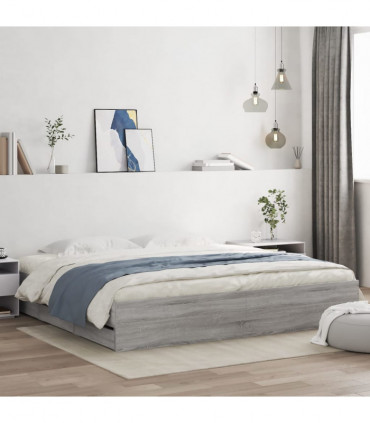 vidaXL Bed Frame with Drawers Grey Sonoma 180x200 cm Super King Size Engineered Wood