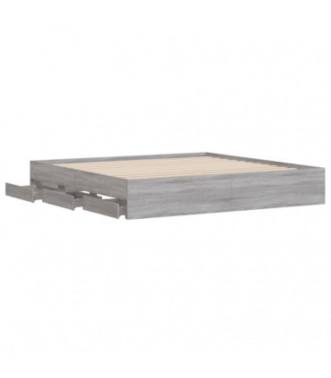 vidaXL Bed Frame with Drawers Grey Sonoma 180x200 cm Super King Size Engineered Wood