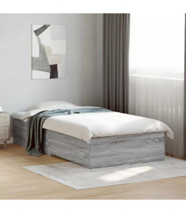 vidaXL Bed Frame with Drawers Grey Sonoma 90x200 cm Engineered Wood