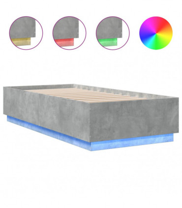 vidaXL Bed Frame with LED Lights Concrete Grey 90x200 cm Engineered Wood