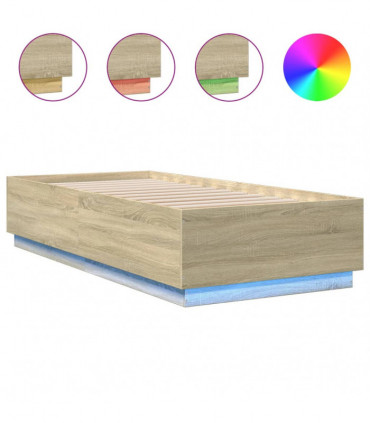 vidaXL Bed Frame with LED Lights Sonoma Oak 100x200 cm Engineered Wood