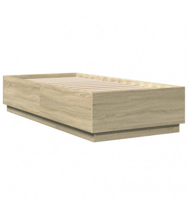 vidaXL Bed Frame with LED Lights Sonoma Oak 100x200 cm Engineered Wood