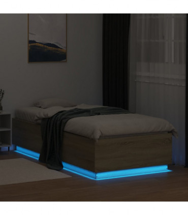 vidaXL Bed Frame with LED Lights Sonoma Oak 100x200 cm Engineered Wood