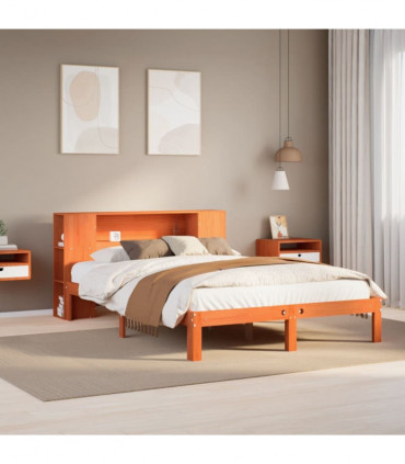 vidaXL Bookcase Bed without Mattress Wax Brown 135x190 cm Doouble Solid Wood Pine