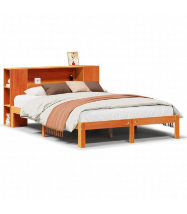 vidaXL Bookcase Bed without Mattress Wax Brown 135x190 cm Doouble Solid Wood Pine