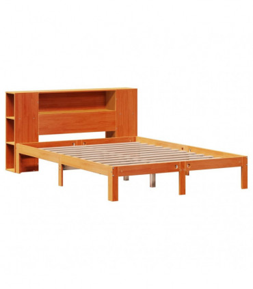 vidaXL Bookcase Bed without Mattress Wax Brown 135x190 cm Doouble Solid Wood Pine