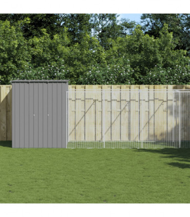 vidaXL Dog House with Run Light Grey 165x1067x181 cm Galvanised Steel