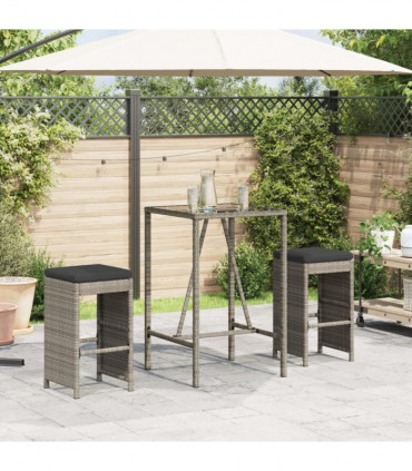 vidaXL Garden Bar Stools with Cushions 2 pcs Grey Poly Rattan