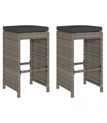 vidaXL Garden Bar Stools with Cushions 2 pcs Grey Poly Rattan