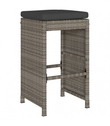 vidaXL Garden Bar Stools with Cushions 2 pcs Grey Poly Rattan