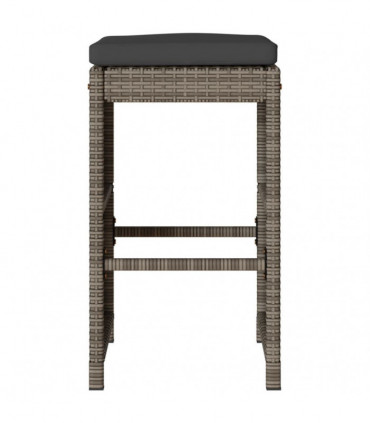 vidaXL Garden Bar Stools with Cushions 2 pcs Grey Poly Rattan