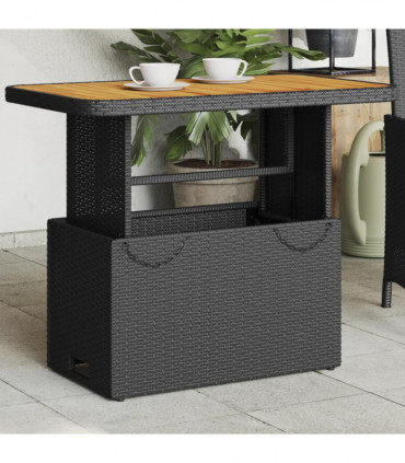 vidaXL Garden Table Black 90x55x71 cm Poly Rattan and Acacia Wood