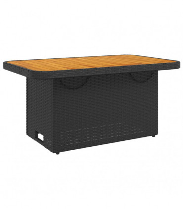 vidaXL Garden Table Black 90x55x71 cm Poly Rattan and Acacia Wood