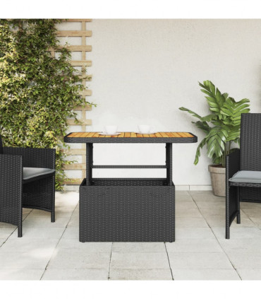 vidaXL Garden Table Black 90x55x71 cm Poly Rattan and Acacia Wood