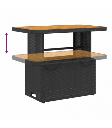 vidaXL Garden Table Black 90x55x71 cm Poly Rattan and Acacia Wood