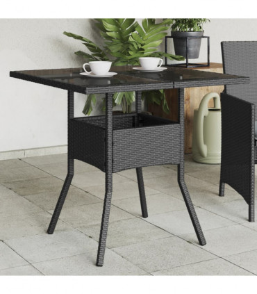 vidaXL Garden Table with Glass Top Black 80x80x75 cm Poly Rattan