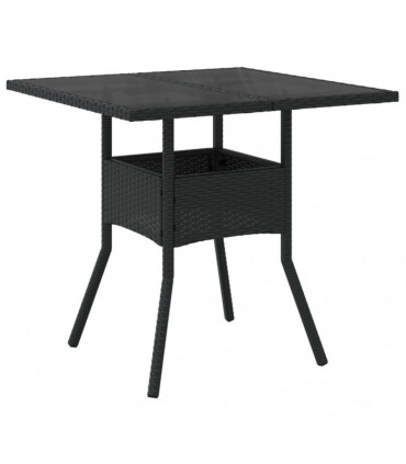 vidaXL Garden Table with Glass Top Black 80x80x75 cm Poly Rattan