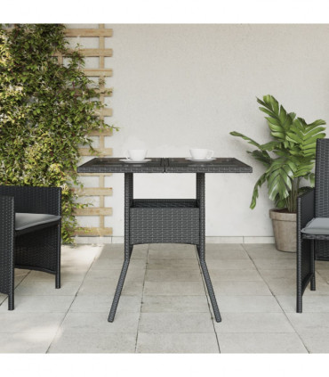 vidaXL Garden Table with Glass Top Black 80x80x75 cm Poly Rattan