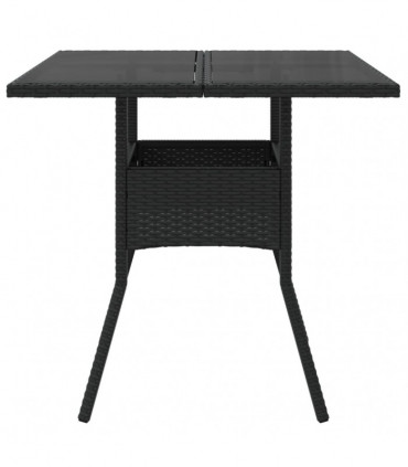 vidaXL Garden Table with Glass Top Black 80x80x75 cm Poly Rattan