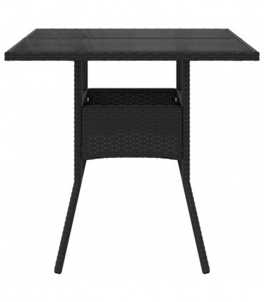 vidaXL Garden Table with Glass Top Black 80x80x75 cm Poly Rattan