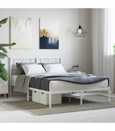 vidaXL Metal Bed Frame with Headboard White 120x190 cm Small Double