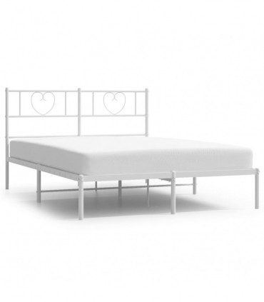 vidaXL Metal Bed Frame with Headboard White 120x190 cm Small Double