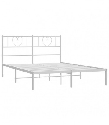 vidaXL Metal Bed Frame with Headboard White 120x190 cm Small Double