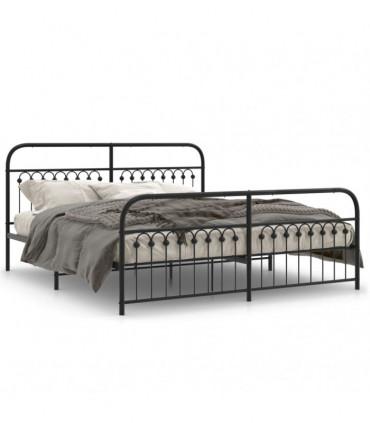 vidaXL Metal Bed Frame with Headboard and Footboard Black 183x213 cm