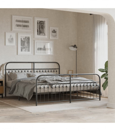 vidaXL Metal Bed Frame with Headboard and Footboard Black 183x213 cm