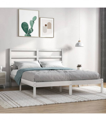 Bed Frame White Solid Wood Pine 160x200 cm