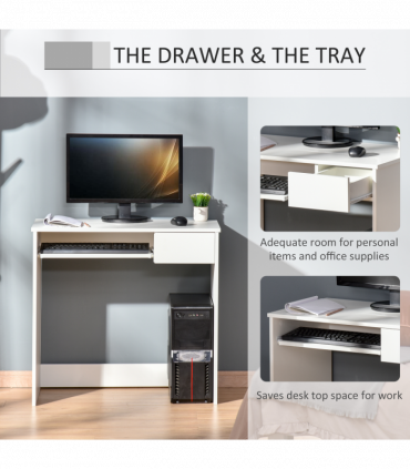 Computer Table with Keyboard Tray Drawer White Particle Board 80cm x 45cm x 75cm