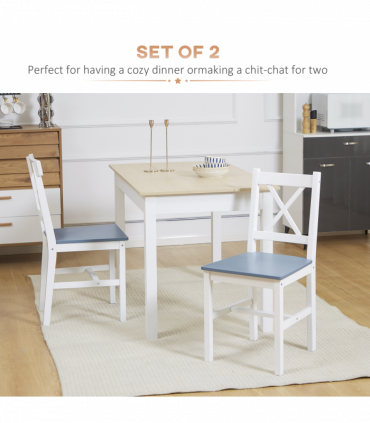 Dining Chairs Set of 2, Pine Wood Frame, Cross Back for Kitchen White